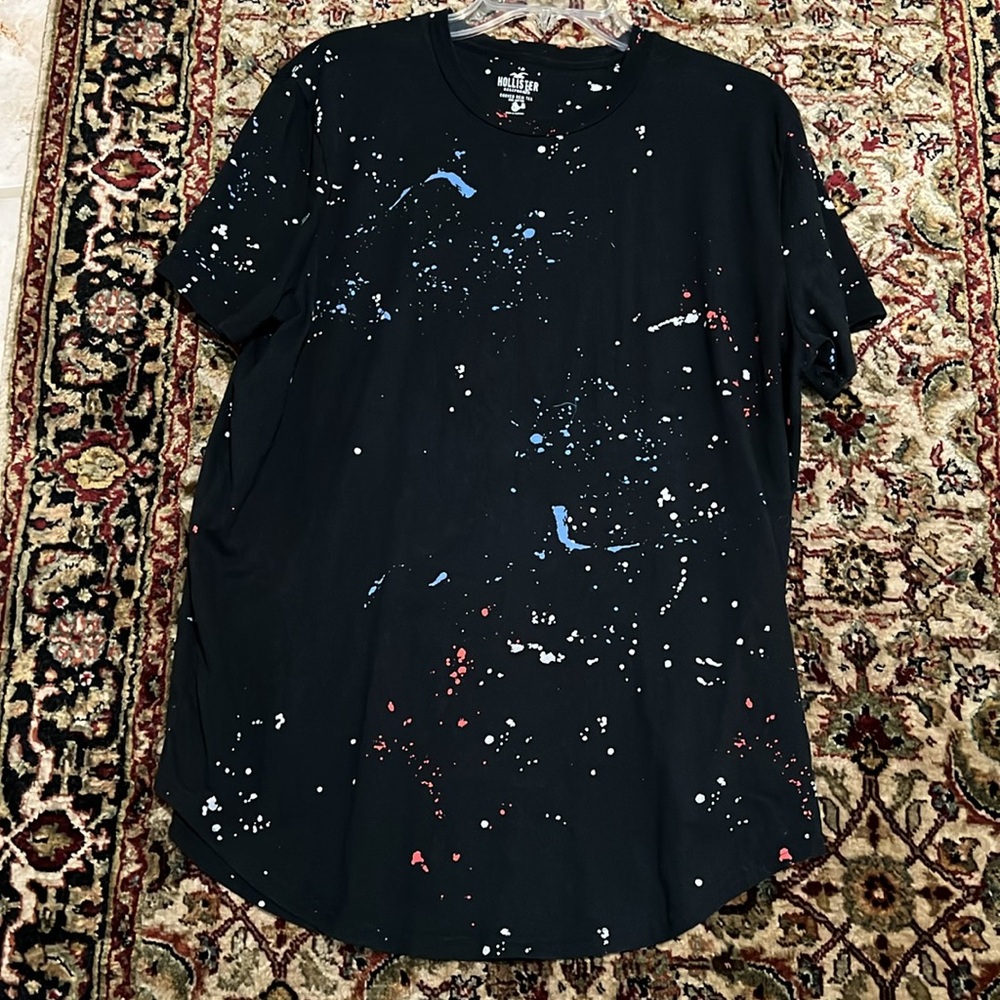 Hollister Curved Hem Tee Navy Splatter T-Shirt Size XL